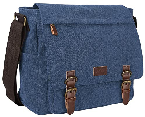 S-ZONE Herren Umhängetasche 15,6 Inch Große Vintage Canvas Messenger Bag Aktenktasche Schultertasche Bürotasche Kuriertasche Arbeitstasche