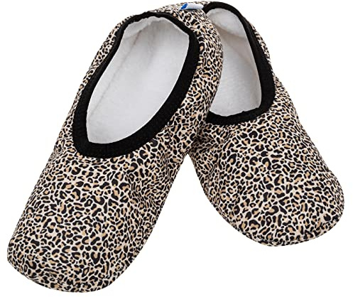 Snoozies! Resor skinnies djurdesigner supermjuka damtofflor med halkfri sula - damstorlekar från 3-7, Leopard, Small