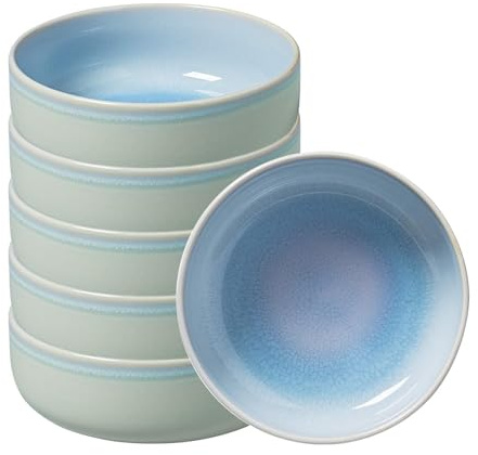 Villeroy & Boch like. by Crafted Blueberry Bol 6er Set, 16 cm, Müslischale mit Reaktivglasur, Premium Porzellan, Türkis, 19-5169-1900