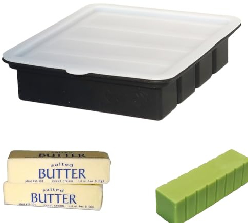 JIJIMICO Silicone Butter Mold Tray, Large Cavity Butter Maker Holds 8 Tablespoons Butter, Ideal For Butter, Energy Bar, Brownie, Cake, Cheesecake, Ice Cube Bar, Pudding, Soap, Chocolate (Black)