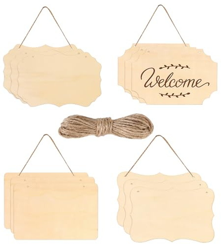 12 Piezas Letreros de Madera sin Terminar,Cartel Colgante de Madera,Signo Colgante de Madera, Placa Colgante de Madera Rectangular en Blanco Sin Terminar para Pirograbado,Pintura, Escritura,Decoración