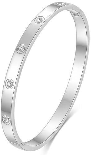Tidefire - Bracelet en Acier Inoxydable et Titane Avec Cristaux de Zirconium Cubique - Plaqué Or 18K Pour Femmes