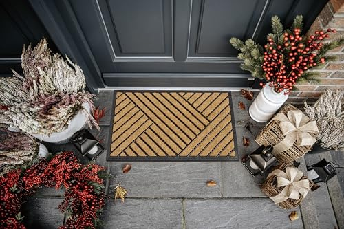 Hanse Home Paillasson en Coco et Caoutchouc pour l'intérieur et l'extérieur - Naturel - Motif à Rayures - Résistant aux intempéries et antidérapant - pour Couloir, terrasse, entrée - 45 x 75 cm
