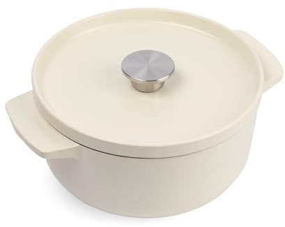 KitchenAid Cast Iron Ø22cm/3.3 Litre Casserole with Lid,High-Quality,Robust & Durable,Searing,Browning or Frying,PFAS-Free Enamel Interior,Induction,Ergonomic Handle,Oven Safe up to 260°C,Almond Cream