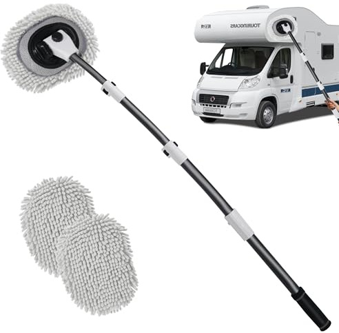 EAFC Autowaschbürsten-Set, Auto-Reinigungsbürste, 140 cm, gebogene Autowaschbürste mit Teleskop-Verlängerungsstange, weicher Waschmopp, kratzfeste Reinigung für die Reinigung von Autos, SUV,