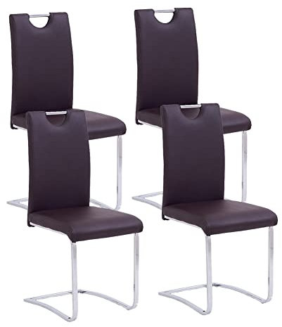 Mingone Esszimmerstühle 4er Set Schwingstuhl Freischwinger Stühle mit Lehne Gepolsterter Küchenstuhl für Küchen Büro, Braun