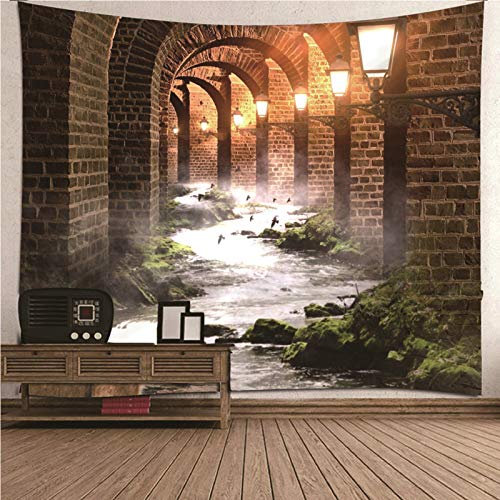 CEVAN Wandteppich Für Küche Balkon Wanddekoration Europäische Architektur Retro Kirchenkorridor Wandbehang Teppich Wanddekoration Dachschräge Wandbehang Stoff Braun 350x250cm