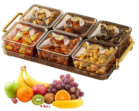 Imtrub Unterteiltes Serviertablett - Snackteller-Organizer, tragbar, transparent, modern, leicht, luxuriös, langlebig, rutschfest, unterteiltes Snack-Tablett mit Deckel und beweglichem Fach
