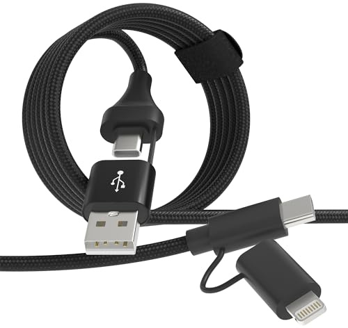 USB C und Lightning Kabel 2 in 1, 60W Schnellladung und Daten, Dual Apple CarPlay und Android Auto Kabel, 4 in 1 USB A/USB C auf Typ C/Lightning Multi Ladekabel für iPhone Samsung Laptop iPad, 2M