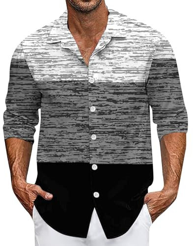 Herren Hemden Komfort Leinenhemd Herren Langarm Revers Cordhemd Herren Flanellhemd Herren Winter Mit Brusttasche Hawaii Hemd Männer Langarm Valentinstag Druck Hemd Rot Herren Casual(1-Gray,4XL)