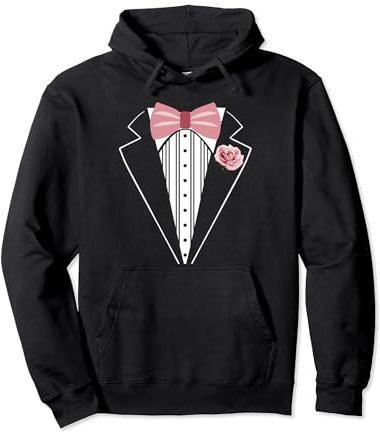 Lustiges Smoking-Kostüm für Kinder und Erwachsene, rosa Ansteckblume Pullover Hoodie