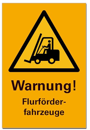 BUEWA Schilder Warnung Flurförderzeuge Gabelstapler verboten Schild Hinweisschild PVC 300 x 200 x 3 mm Vorgebohrt B1-Zertifiziert