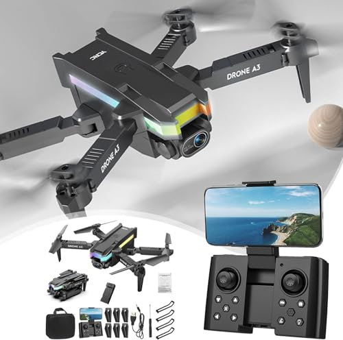 2024 Nouveau Drone Pro A3 avec caméra 4K double HD FPV, photographie aérienne HD WiFi UAV évitement d'obstacles dans quatre directions pliable, mode sans tête, maintien d'altitude, cadeaux for adultes