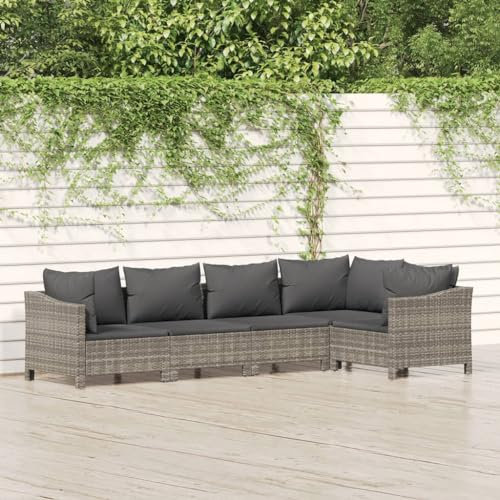 QZZCED Terrassengarnitur Garten-Loungemöbel Gartenmöbel-Sets Balkonmöbel-Set 5-TLG. Garten-Lounge-Set mit Kissen Grau Poly Rattan für Garten, Terrasse und Balkon