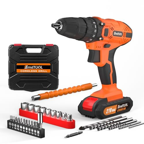 Akku Bohrmaschine 21V Akkus Bohrschrauber Set mit Akkus 1500mAh, 2-Gang Akku-Schlagbohrschrauber 45Nm Drehmoment, 29 Stück für Heimwerker, LED Licht und Koffer