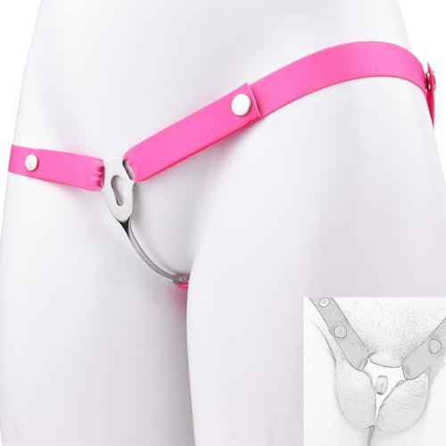 Peniskäfig Set, Keuschheitskäfig Herren Inverted Nachahmung Frauen Vagina Flat Chastity Cage mit Gürtel Bondage Keuschheitsgürtel Metall Tragbarer Penies Käfig Extrem BDSM Sexspielzeug (A, Pink)