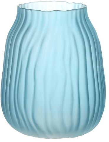 JAKY Global Große moderne blaue Glasvase, H-21 cm hoch, gerippte Vase für Blumendekoration, perfekt für Zuhause, Büro, Bauernhaus, Tischdekoration und Wohnzimmer, Glasvasen für Blumen (Blau, 21 cm)