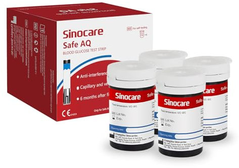 sinocare Blood Sugar Test Strips × 100pcs, No Lancing Devices, Only Applicable to Safe AQ Smart Blood Glucose Monitor and Safe AQ Voice Blood Glucose Monitor