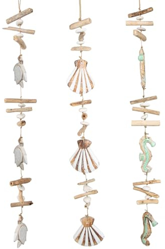 Logbuch-Verlag 3 Lange weiße Maritime Deko Anhänger aus Holz Bad Deko ca. 100 cm Muscheln Seepferdchen Schildkröte