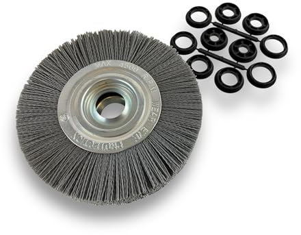 Lot de 10 brosses circulaires NYLON Abrasif | Ø 200 mm | Epaisseur 3 rangs | Carbure silicium Grain 120 | Alésage 32 mm + réducteur bague 25/22/20/16/12 mm | Touret ponceuse | Kibros 238203KR_120x10