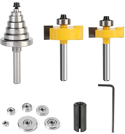 Yueqing Zhongji Rabbet Router Bit 1/4 Inch with 6 Bearings | Carbide Tipped, Multi Depths 1/2, 7/16, 3/8, 5/16, 1/4, 3/16, 1/8, 1/16, Interchangeable Bearings