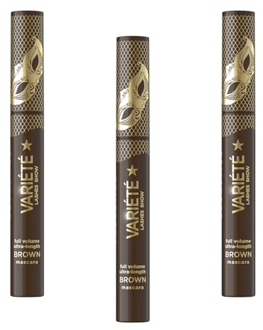 Eveline Cosmetics Variété brun volym och förlängande mascara – ökar ögonfransvolym och längd med långvarig formel, perfekt för ljusare hårfärger