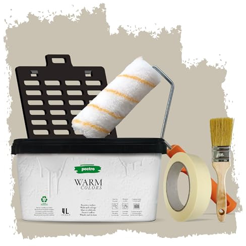 PECTRO Pintura Una Capa 4L (6,3kg) - incluye Rodillo, Rejilla, Brocha y Cinta - Pintura Interior Paredes y Techos Mate, colores cálidos, lavable de gran durabilidad y cubrición