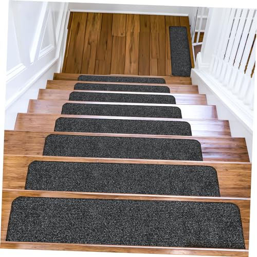 Hoement 15pcs Non-slip Stair Treads Carpet Mats for Wooden Steps Pvc Self-adhesive Stair Rugs Dustproof Step Carpets for Indoor Use 55x20cm Dark Grey