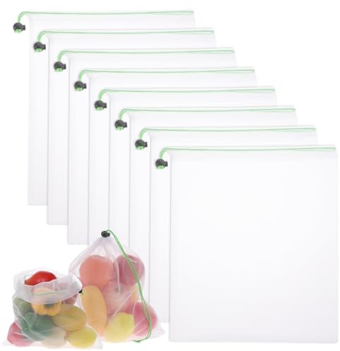 TIESOME Lot de 8 sacs réutilisables en maille lavable pour ranger les jouets, courses et produits agricoles