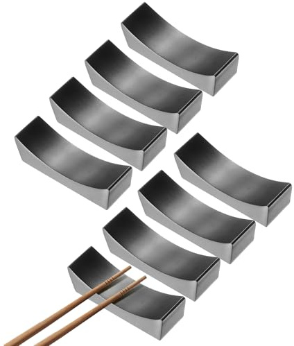 Sourcing Map 8pcs Black Stainless Steel Chopstick Holder, Curved Shape, Concave Design, Easy Clean, Dishwasher Safe