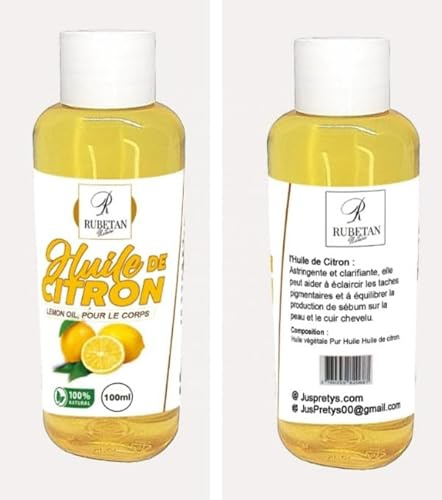 Rubetan Huile de Citron Végétale Pure, 100ml, pour le Corps