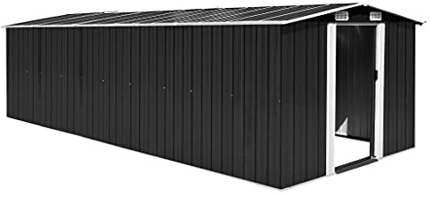 Emmtore Gerätehaus Metall Geräteschuppen Schuppen Gartenhaus Gartenschuppen Lagerschuppen Werkzeugschuppen Gartenaufbewahrung,Anthrazit,257 x 580 x 181 cm