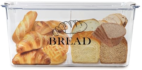 ZoeQide Boîte à pain en PET transparent avec cloison et couvercle hermétique – Boîte à pain empilable sans BPA avec fermeture à clip pour toasts, pâtisseries, bagels – Boîte de rangement de cuisine