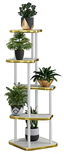 Supporto per piante in legno – Scaffale a 5 ripiani per piante multiple – ideale per patio, giardino, soggiorno, balcone e camera da letto, scaffale per fiori bianco – scala salvaspazio