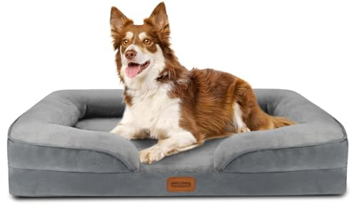 Nobleza Cama Perros Grande, 106x80x17cm, Sofá Perro con Espuma Viscoelástica, Cama Ortopédica Perros Lavable y Impermeable, Colchon Perro Medianos Desenfundable, Gris