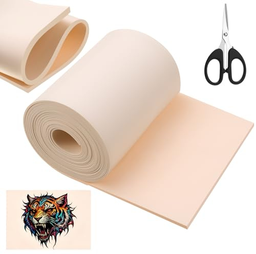 Heigble 197 x 6.3 Inch Rolled Blank 3mm Tattoo Practice Skin with 1 Scissors, One Roll Equivalent to 30+ Pieces 3mm Fake Skin Double Sides, Thick Silicone, Free Cutting, for Beginners Professionals