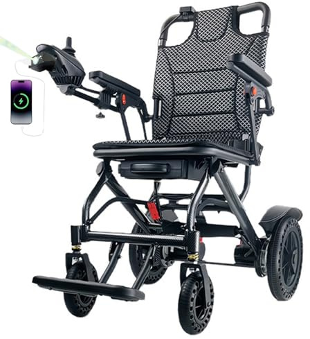 Faltbarer Elektrischer Rollstuhl aus Kohlefaser, Wiegt nur 14 kg, 10Ah Abnehmbarer Lithium-Akku, 100kg Tragkraft, Ideal für Reisen & Alltag