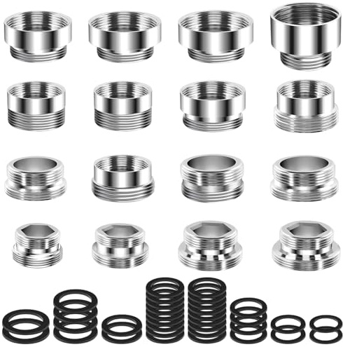 16 Stück Wasserhahn Adapter, Kupfer Wasserhahn Verlängerung mit 32 Gummidichtringen, Schwenkbarer Aufsatz für Küche/Bad/Garten, Doppelgewinde Schlauchadapter Duschschlauch Ersatzteile