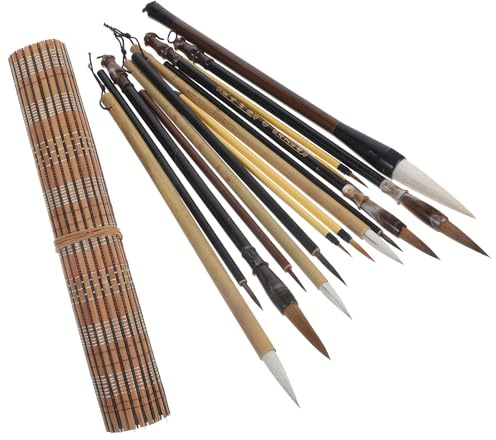 CORHAD Set Pennelli per Calligrafia Cinese 15 Pezzi Kit Pennello per Inchiostro Cinese Portapennelli per Pittura e Scrittura Creativa per Artisti e Appassionati