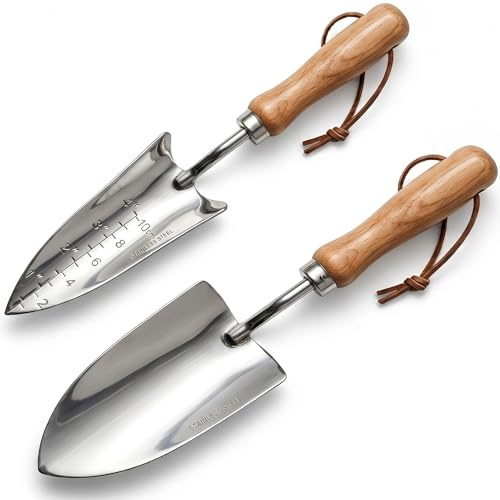 msymsyu 2er Outils de Jardinage en Acier 33 x 8 cm et 32,5 x 7 cm Transplantoir Truelle Jardinage Petite Pelle de Jardin pour Repiquer des Plants Désherber et Aérer la Terre