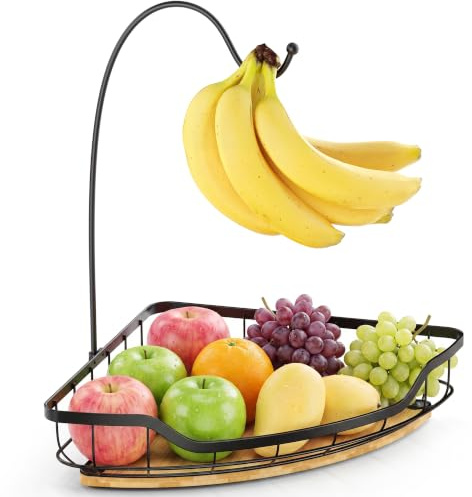 OETAMS Obst Etagere mit Bananenhalter, Obstschale Metall Obstkorb | Moderne Küche Organizer Stehend Obstschalen für Snack Gemüse Kekse Desserts