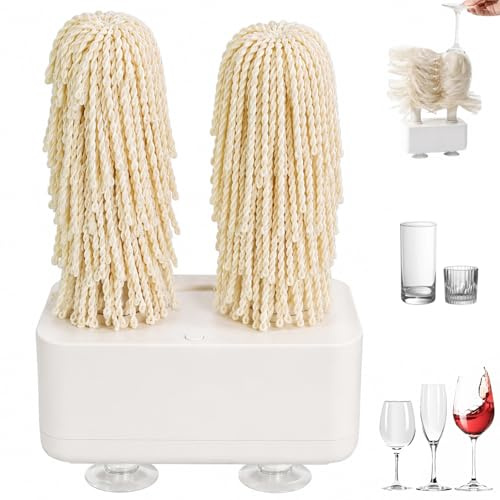 Electric Wine Glass Polisher, Automatic Glassware Polishing Machine with 360° Dual Brushes & 600RPM Motor, Scratch-Free Cleaner for Home Bars, Restaurants & Pubs white