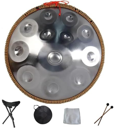 Stainless Steel Hand Pan Drums, 22 Inches Handpan Drum Sets, 432Hz/440Hz D Minor 9/10/12/14 Notes Steel Hand Pan Percussion Instruments, For Music Education Family Reunion(B,9 notes(440HZ))