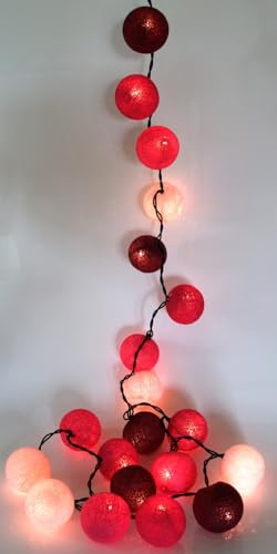 GURU SHOP Stoff Ball Lichterkette, 20`er LED Kugel Lampion, grau, rot/braun | Dekorative Lichterkette mit 20 Stoffbällen, Durchmesser ca. 7 cm, energiesparende LEDs, Gesamtlänge: 3,5 m.