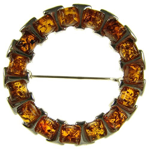 BALTIC AMBER AND STERLING SILVER 925 DESIGNER COGNAC BROOCH PIN JEWELLERY JEWELRY