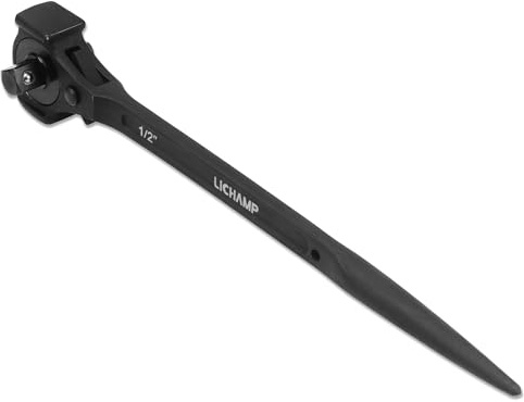 Lichamp Spud Ratchet Wrench with Hammer Head, 3/8 x 1/2 Drive Dual Head Construction Ratcheting Wrench, Podger Scaffold Wrench 12.4-Inch, Black