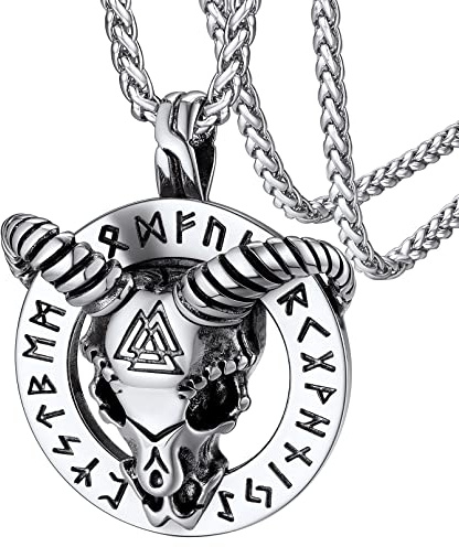 FaithHeart Collar Satánico Hombre Cabeza de Cabra Letras Runas Colgante Hip Hop Acero Inoxidable 316L Joyería Talisman Amigo