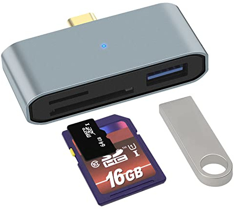 Lector de Tarjetas USB C a SD/TF/USB3.0, Lector de Tarjetas de Memoria OTG Compatible con tabletas Galaxy, Huawei MacBook Pro/Air, Chromebook