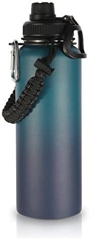 Volhoply 1200ml Insulated Water Bottles Paracord Handle, Stainless Steel Sports Bottle with Spout Lid, Double Walled Metal Travel Water Cups with Wide Mouth, Reusable Water jug (Dark Night,1 Set)