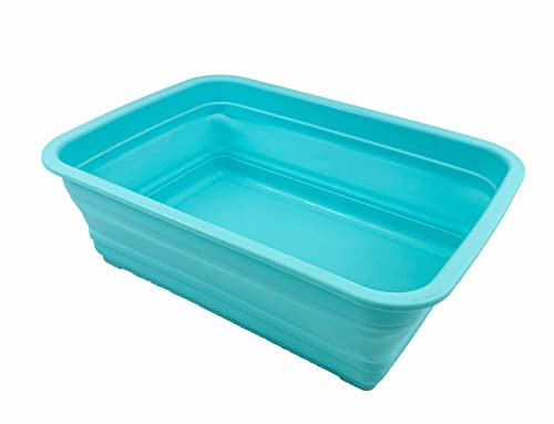 SAMMART 7L Collapsible Tub - Foldable Dish Tub - Portable Washing Basin - Space Saving Plastic Washtub (Turquoise Blue)